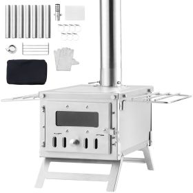 Wood Stove, 80 inch, Stainless Steel Camping Tent Stove, Portable Wood Burning Stove with Chimney Pipes & Gloves, 700in³Firebox Hot Tent Stove for Ou
