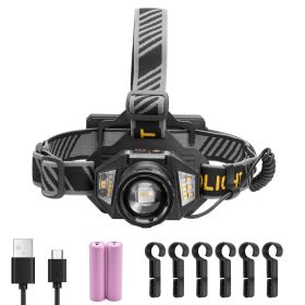 Headlamp, Bright LED Rechargeable Headlight, Lightweight Head Flashlight with 16 Lighting Modes, Adjustable Headband & 90° Angle, Zoomable Head Lamp