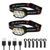 2 Pack Headlamps, Bright LED Rechargeable Headlight, Lightweight Head Flashlight with 12 Lighting Modes & Motion Sensor, Adjustable Headband, Head La