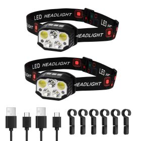 2 Pack Headlamps, Bright LED Rechargeable Headlight, Lightweight Head Flashlight with 12 Lighting Modes & Motion Sensor, Adjustable Headband, Head La