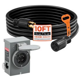 30 Amp Generator Cord and Power Inlet Box, 10 FT, 125/250V NEMA L14-30P to L14-30R Heavy Duty Extension Power Cord, SJTW 10 Gauge 7500W