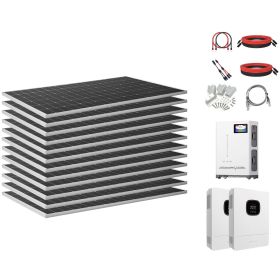 4800W 48V Complete Solar Power Kit, 12*400W Monocrystalline Solar Panels + 51.2V 300Ah LiFePO4 Battery + 48V 10KW Hybrid Inverter, Super High Output