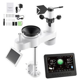 7-in-1 Wi-Fi Weather Station, 7-Inch TFT Display, Wireless Solar Powered Outdoor Sensor, Rain Gauge, Indoor Outdoor for Weather Forecast, Wind Speed