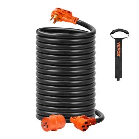 50 ft RV Extension Cord, 50 Amp, Heavy Duty STW RV Power Cord, NEMA 14-50R Female NEMA 14-50P Male Plug, with LED Indicator Handle 15A Adapter