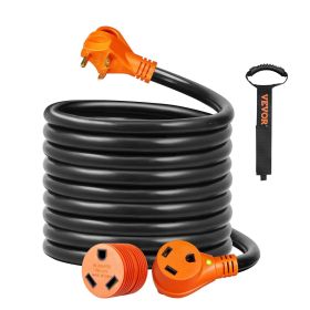 25 ft RV Extension Cord, 30 Amp, Heavy Duty STW RV Power Cord, NEMA TT-30R Female NEMA TT-30P Male Plug, with LED Indicator Handle 15A Adapter