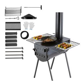 Wood Stove, 118 inch, Alloy Steel Camping Tent Stove, Portable Wood Burning Stove with Chimney Pipes & Gloves, 3000in³Firebox Hot Tent Stove for Outd