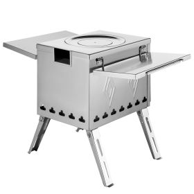 Tent Wood Stove 18.1x15x27.2 inch, Camping Wood Stove 304 Stainless Steel With Folding Pipe, Portable Wood Stove 113 inch Total Height For Camping, T