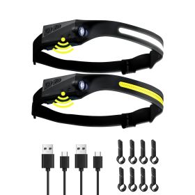 2PCS Rechargeable Headlamp, 350 lumens 230° Wide Beam, 6 Lighting Modes IPX4 Waterproof LED Head Lamp, with Motion Sensor for Camping, Hiking, Runnin