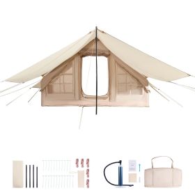 Inflatable Tents for Camping, 3-5 Person Easy Setup Blow up Tent with Hand Pump, 300D Oxford 4 Season Glamping Tent with Canopy, Stove Jack, 2 Doors