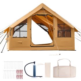 Inflatable Tents for Camping, 5-8 Person Easy Setup Blow up Tent with Hand Pump, Luxury Glamping Tent with 2 Skylights, Canopy, Stove Jack 2 Doors &