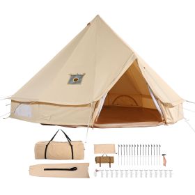 Canvas Bell Tent, 4 Seasons 7 m/22.97 ft Yurt Tent, Canvas Tent for Camping with Stove Jack, Breathable Tent Holds up to 12 People, Camping Outdoor