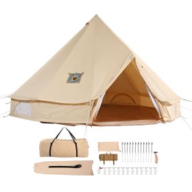Canvas Bell Tent, 4 Seasons 5 m/16.4 ft Yurt Tent, Canvas Tent for Camping with Stove Jack, Breathable Tent Holds up to 8 People, Camping Outdoor
