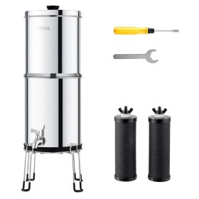 Gravity-fed Water Filter System, 2.25G 304 Stainless-Steel Countertop Water Filtration System, Reduces Lead and up to 99% of Chlorine (Filter Cartridge Material: Activated Carbon + Ultrafiltration Membrane Filter Cartridge, Water Purification Bucket Capacity: 2.25 gal)